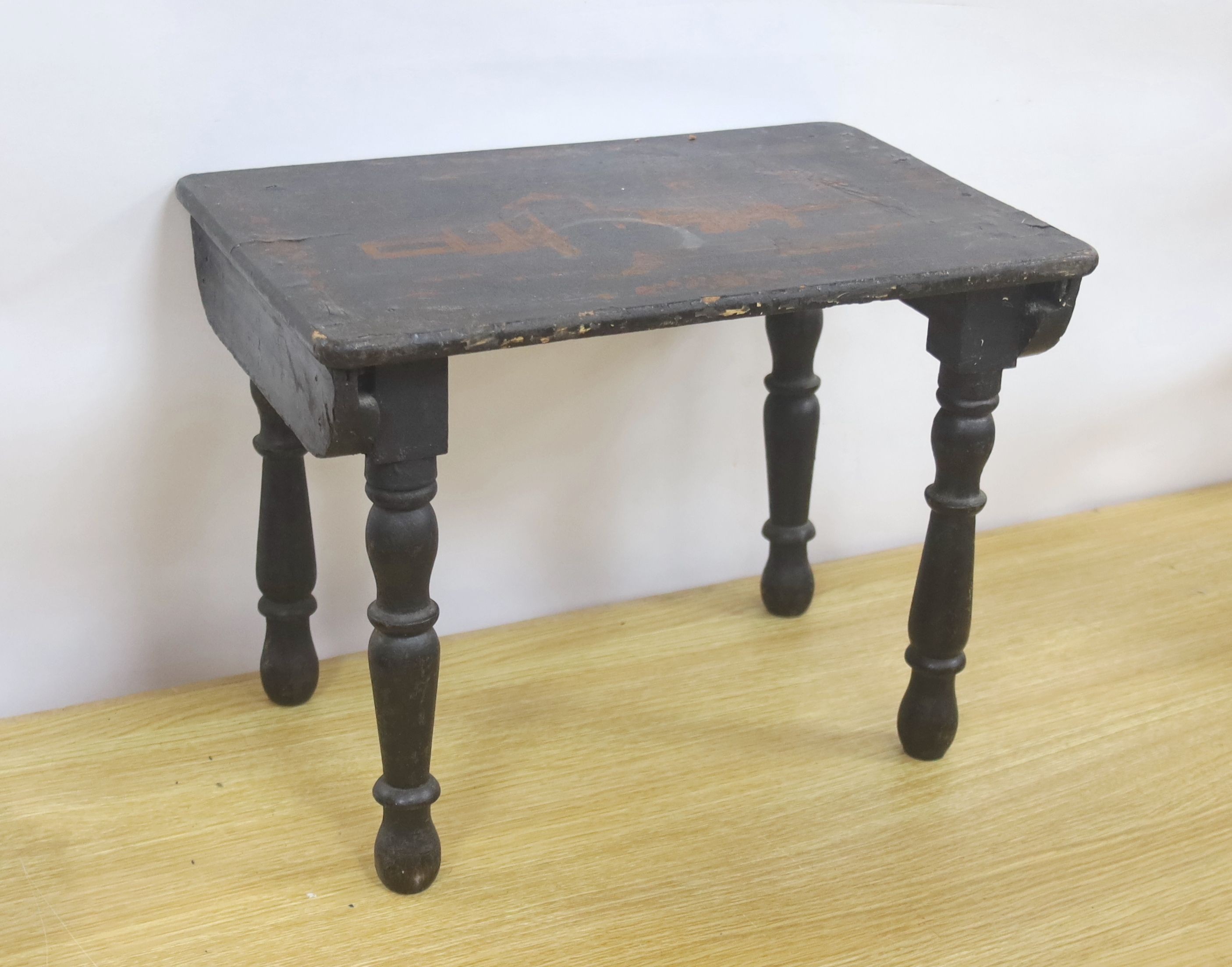 A Victorian and later gilt japanned low table 43cm